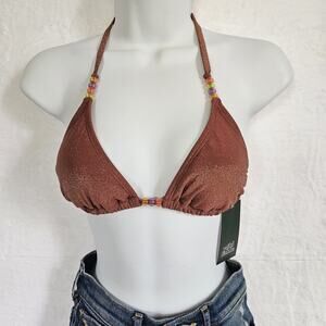 Wild Fable Womens M (8-10) Beaded Strap Triangle Bikini Top Metallic Brown
